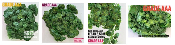 Produsen/Distributor/Supplier/Penyedia/Jual Daun Anggur Kecil, Anggur Bulat, IVY, Sirih Gading, Semangka Lebar Daun 3,5cm x 3,5cm Panjang 2m/sulur