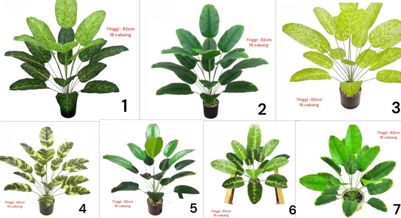 Produsen/Distributor/Supplier/Penyedia/Jual Daun Pisang – 18 Batang, Tinggi 82cm, Diameter Daun 19x15cm, Bahan Plastik