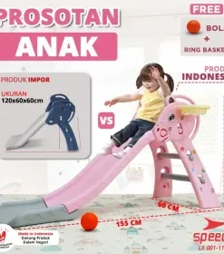 Produsen/Distributor/Supplier/Penyedia/Jual SPEEDS Perosotan Anak Karakter Mainan Seluncuran Anak Free Ring Basket Prosotan 2 In 1 Playground LX001-1102 – Mainan Edukatif Aman dan Seru untuk Anak-anak