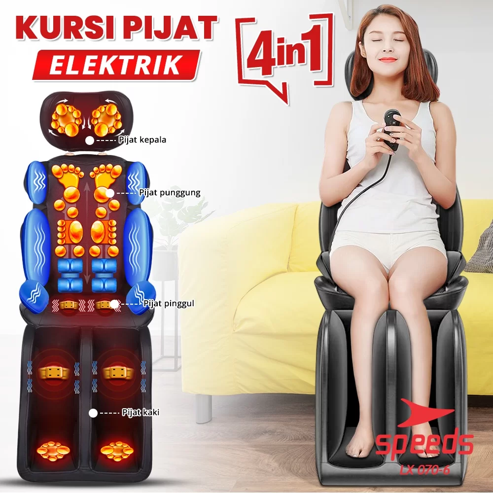 Produsen/Distributor/Supplier/Penyedia/Jual SPEEDS Kursi Pijat Elektrik 4 In 1 Portable Massager Alat Pijat Praktis Terapi Refleksi Kesehatan Massage Body 070-6