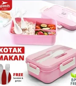 Produsen/Distributor/Supplier/Penyedia/Jual Kotak Bekal SPEEDS Box 3 Grids Tempat Makan Set Sendok & Garpu Lunch Box Untuk Bekal Rekreasi 206-9