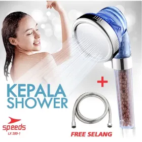 Produsen/Distributor/Supplier/Penyedia/Jual Speeds Head Shower Crystal 3in1 Kepala Shower 3 Mode Bonus Selang 200-1-5