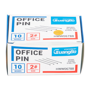 Produsen/Distributor/Supplier/Penyedia/Jual GuangBo HWW06788 Office Pin (2#) – Peniti Kantor Berkualitas dengan Daya Tahan Tinggi dan Anti Karat