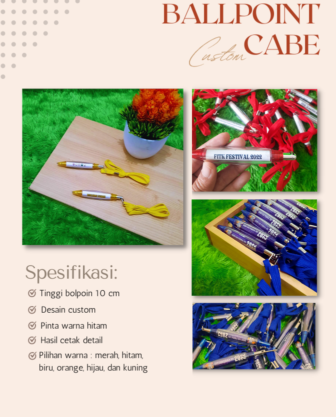 Produsen Ballpoint Cabe Custom: Pilihan Tepat untuk Promosi dan Souvenir