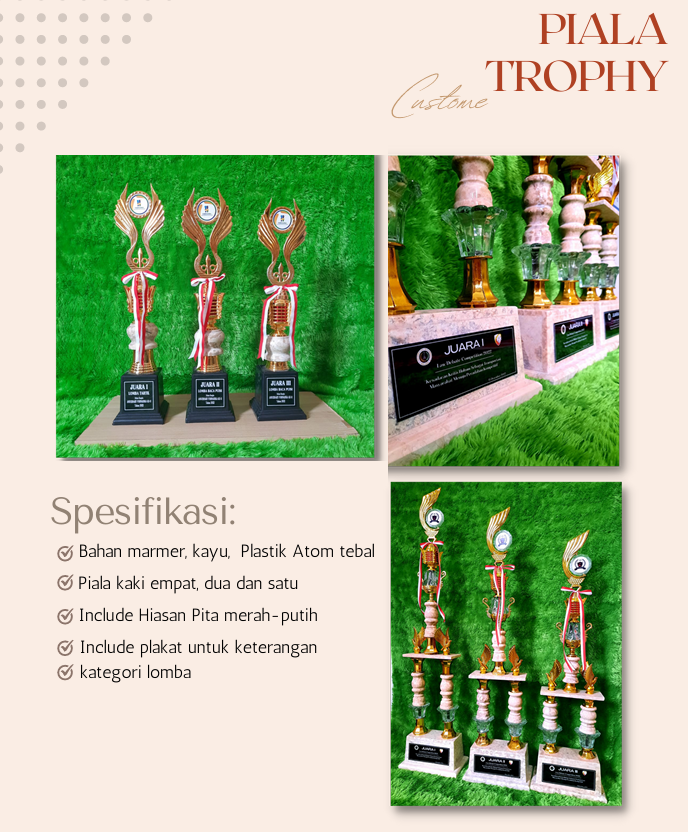 Produsen/Distributor/Supplier/Penyedia/Jual Piala Trophy Custom: Penghargaan Elegan untuk Setiap Kategori