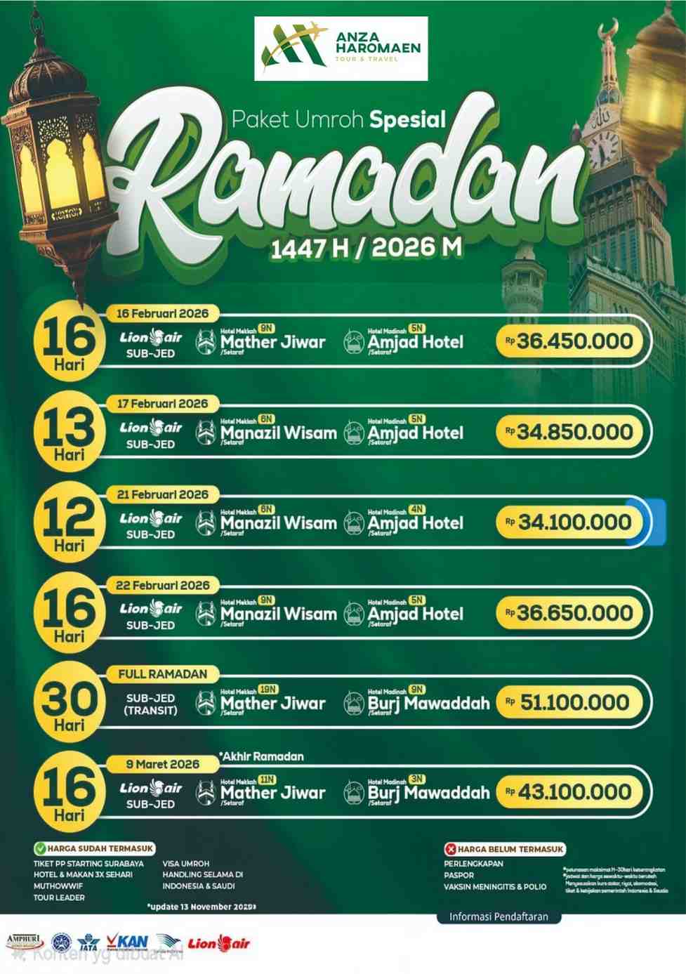 Paket Umroh Spesial Ramadan 1447 H / 2026 M