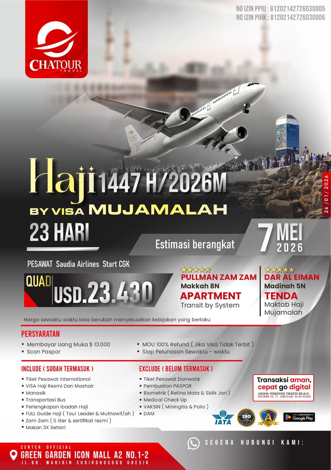 Haji Visa Mujamalah 1447 H / 2026 M Resmi | Paket Haji Plus Mujamalah 23 Hari WA 085726656551