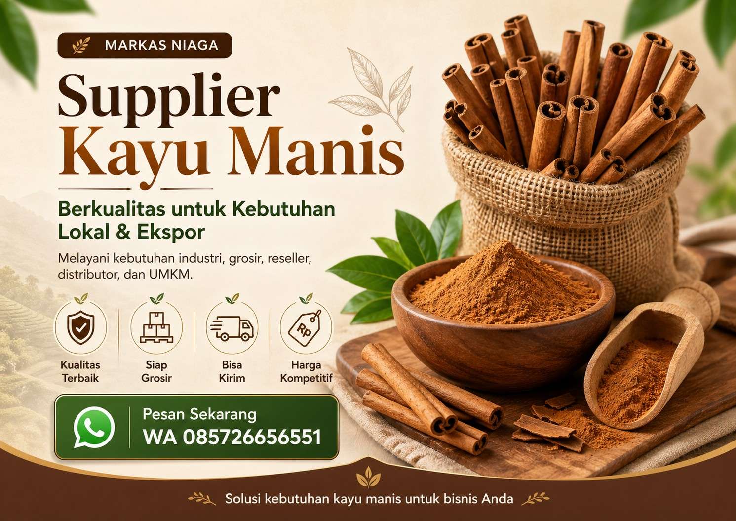 Supplier Kayu Manis Berkualitas | Grosir Kayu Manis Markas Niaga