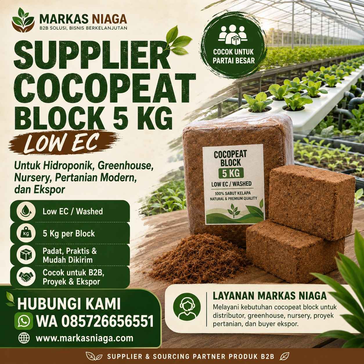 Supplier Cocopeat Block 5 Kg Low EC