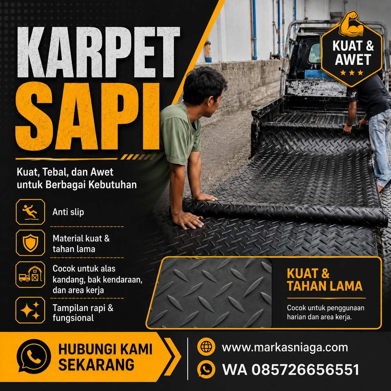 Supplier Karpet Sapi Kuat, Tebal, dan Anti Slip untuk Kandang, Bak Kendaraan, dan Area Kerja
