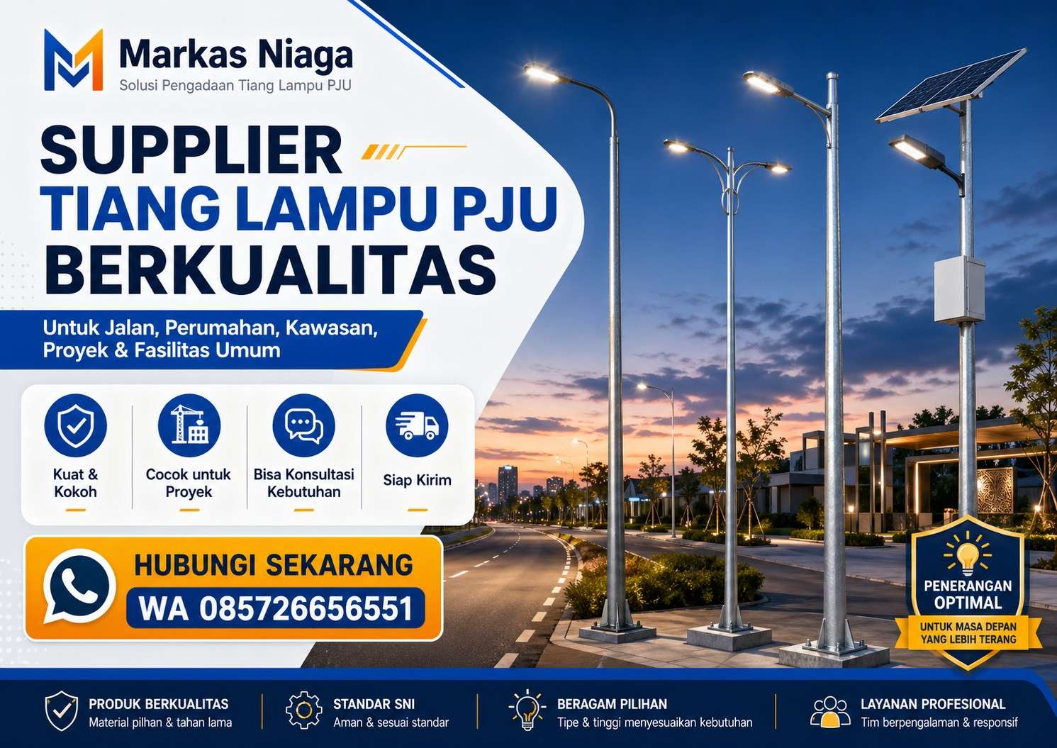 Supplier Tiang Lampu PJU Berkualitas untuk Jalan, Perumahan, Kawasan Proyek, dan Fasilitas Umum
