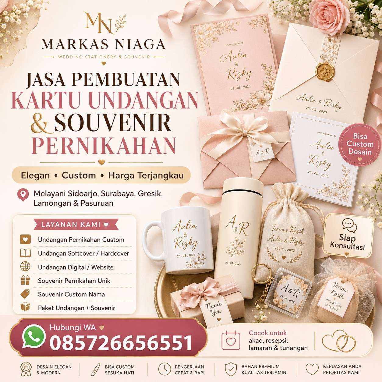 Souvenir Pernikahan Custom Nama Murah untuk Sidoarjo, Surabaya, Gresik, Lamongan & Pasuruan