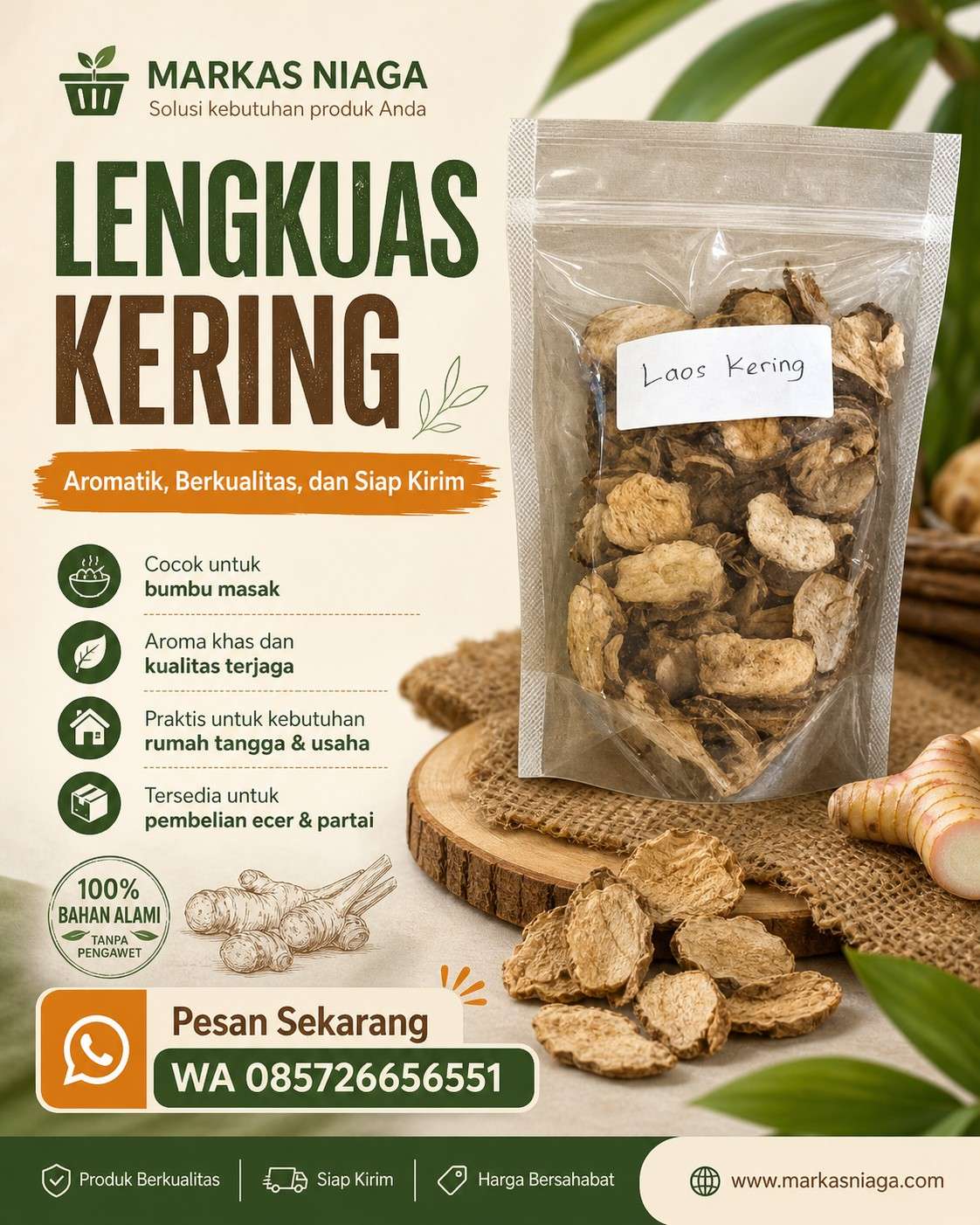 Supplier Lengkuas Kering (Laos Kering) Berkualitas – Praktis, Aromatik, dan Tahan Lama