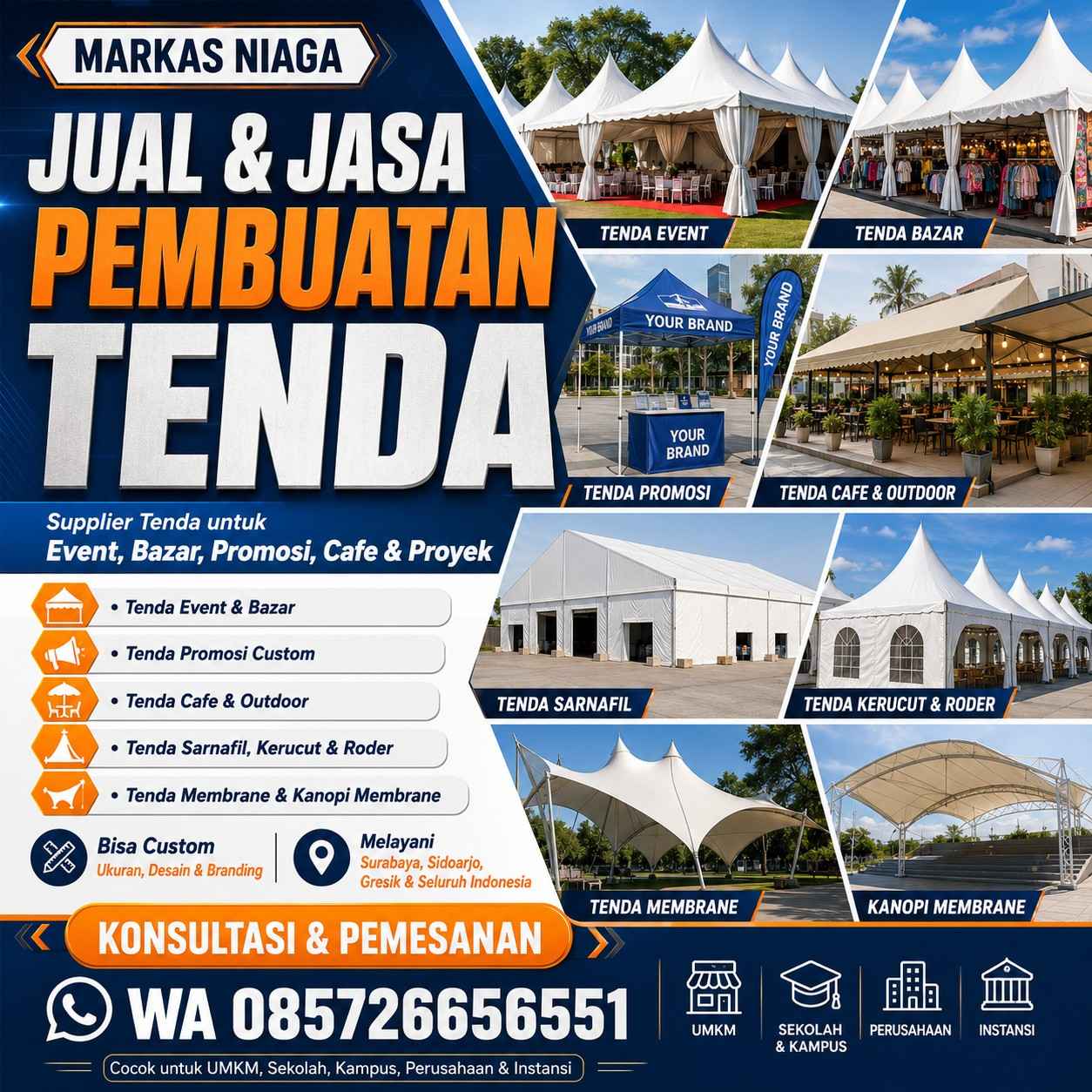 Jual Tenda Promosi Custom Logo untuk Bazar, Event, UMKM, Sekolah & Perusahaan