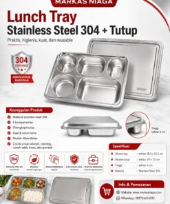 Supplier Lunch Tray Stainless Steel 304 + Tutup | Nampan Makan Sekat Food Grade untuk Sekolah, Catering, Rumah Sakit & Pondok