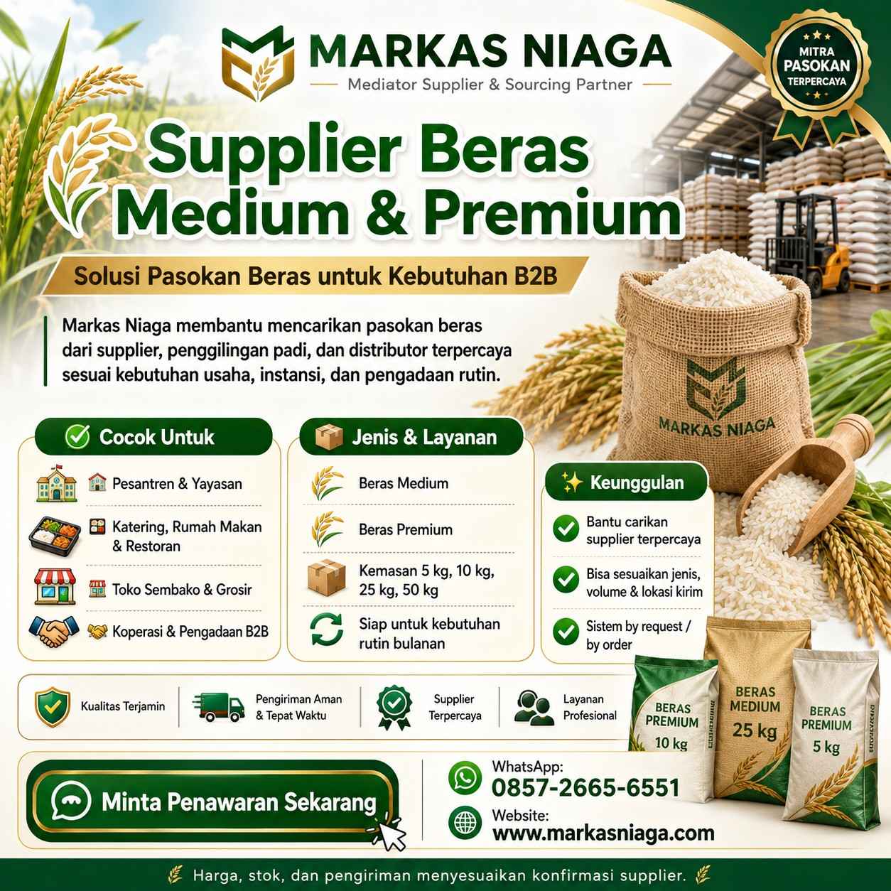 Supplier Beras Medium & Premium untuk Kebutuhan B2B
