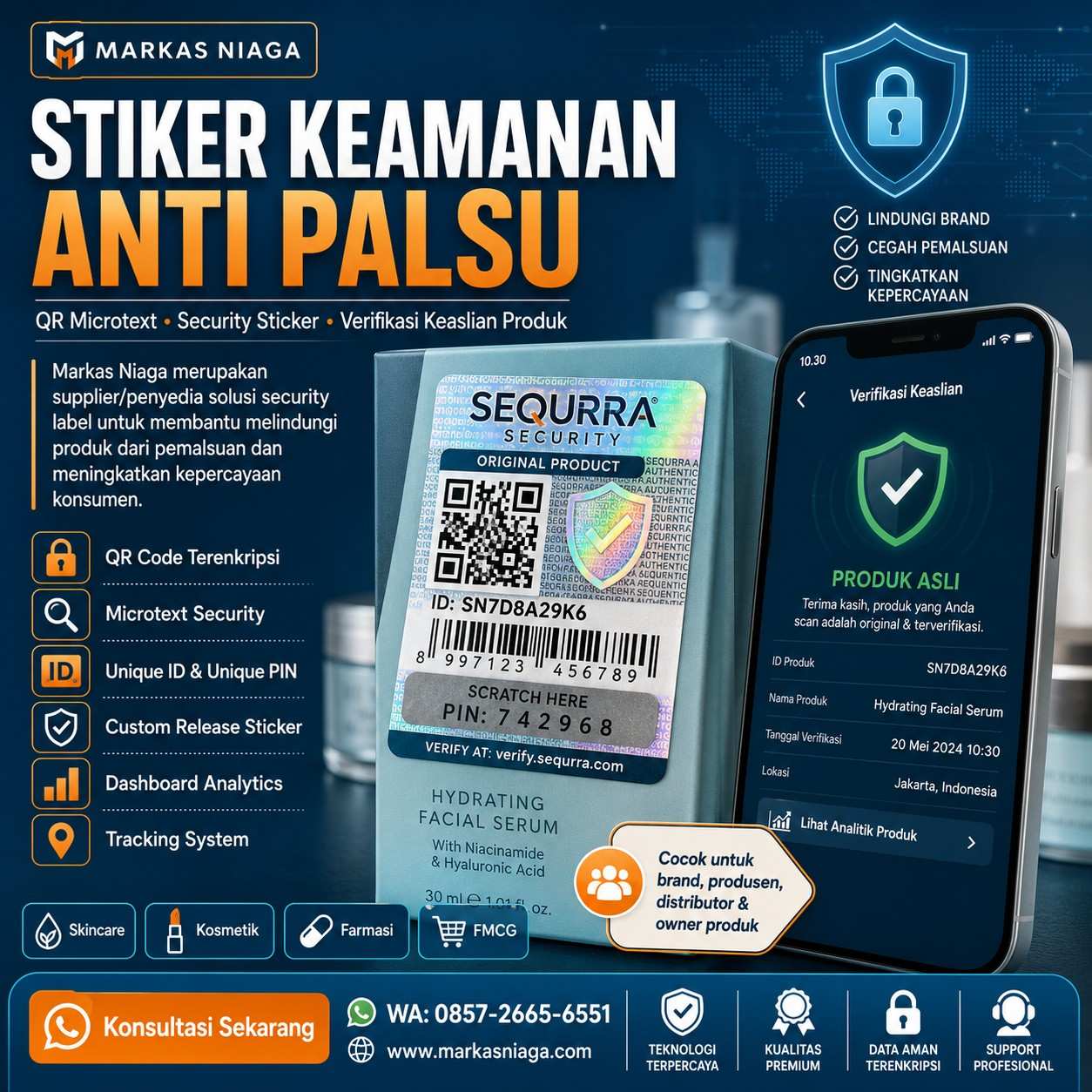 Stiker Hologram Custom dengan QR Code & Microtext | Stiker Anti Palsu Produk