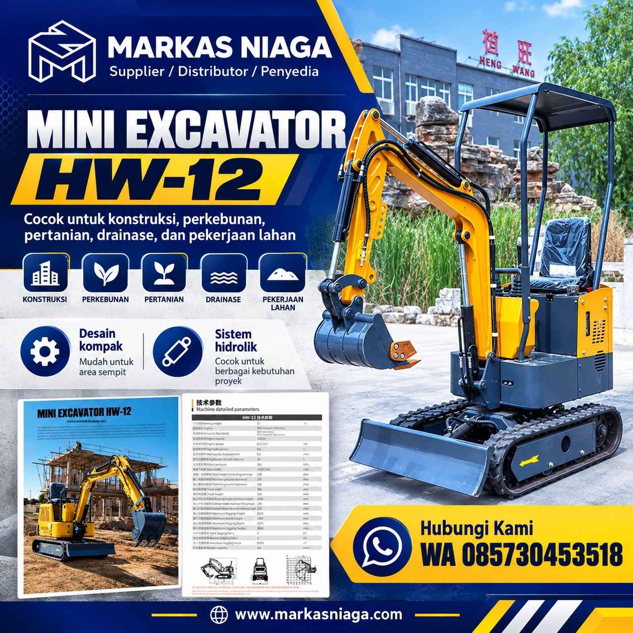 Supplier Mini Excavator HW-12 | Excavator Mini untuk Konstruksi & Perkebunan – Markas Niaga