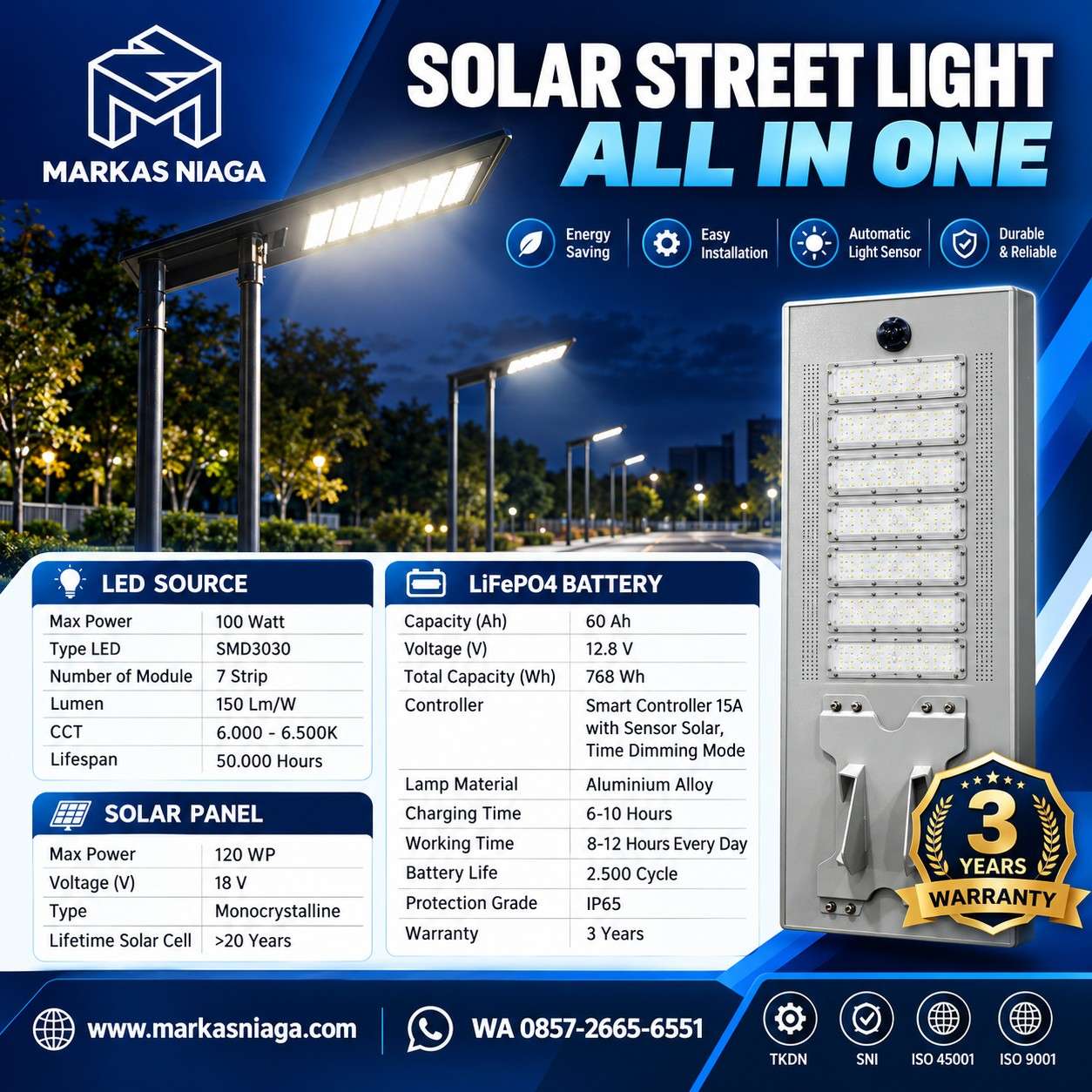 Supplier Lampu PJU Tenaga Surya All in One 100 Watt