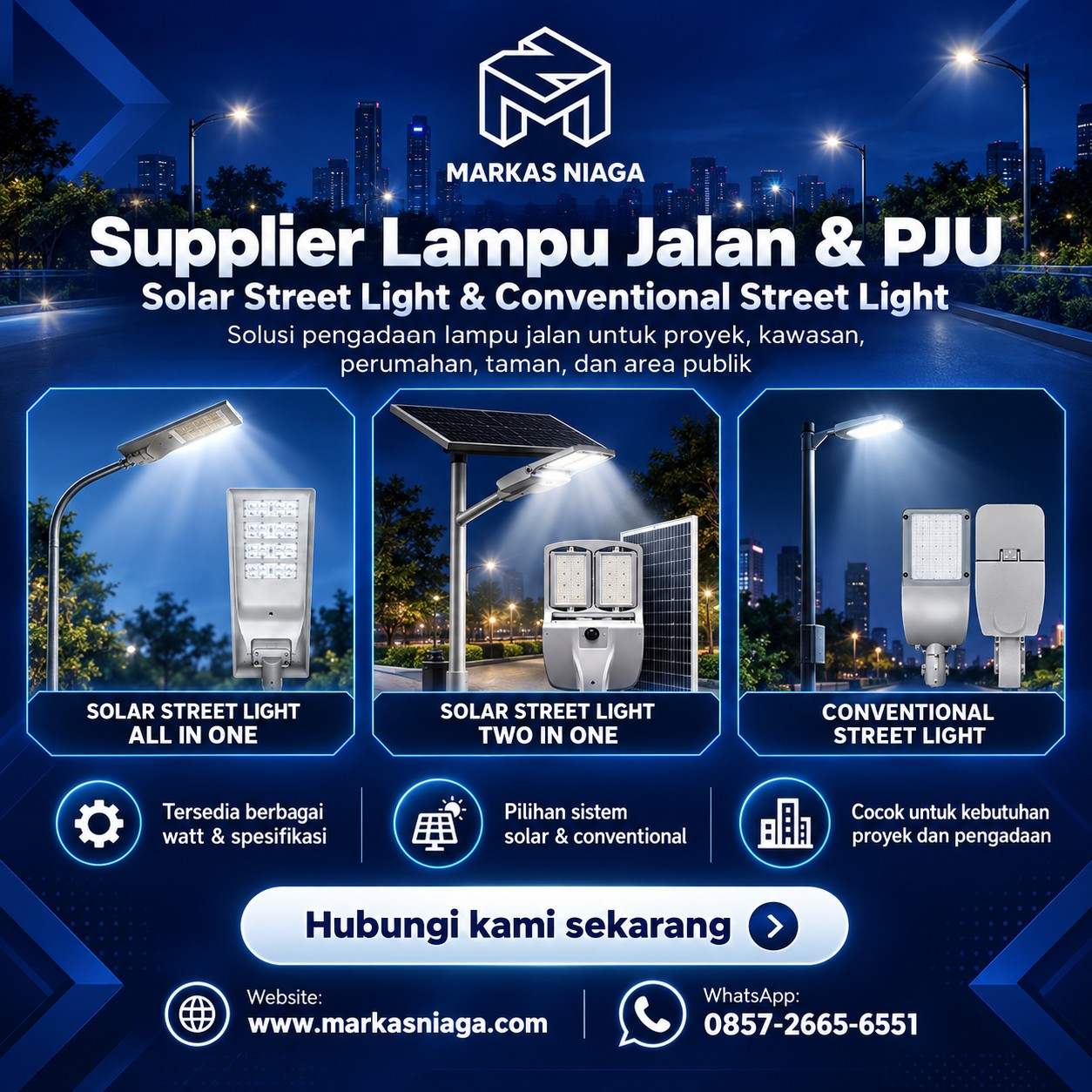 Supplier Lampu PJU Solar Cell 60–150 Watt untuk Proyek Penerangan Jalan
